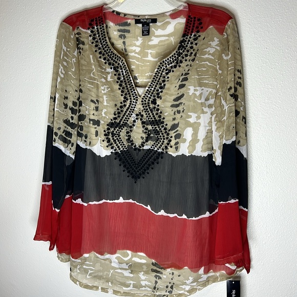 STYLE & Co Semi Sheer Embroidered NEW Tunic & Tank Top Boho Artsy Lagenlook 2X - Picture 3 of 17
